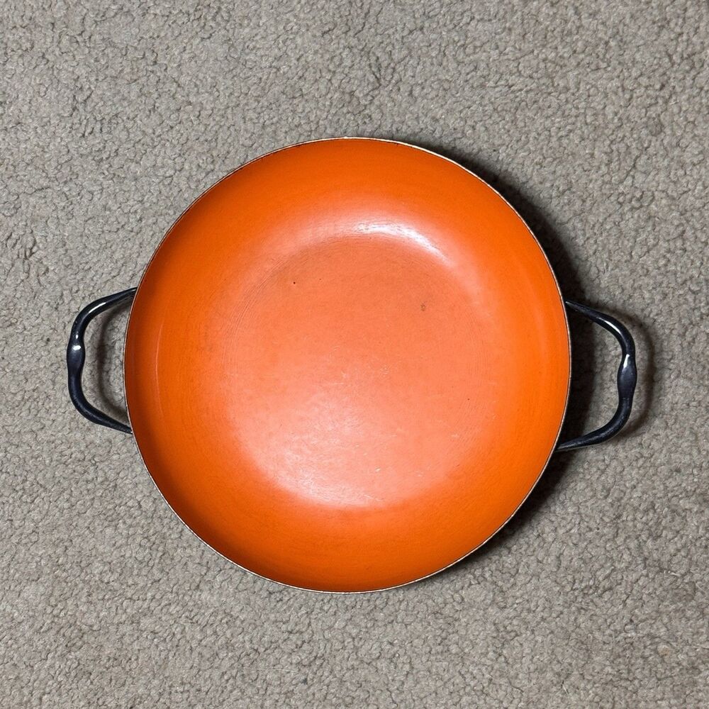 Vintage Hula Silesia Enamel Pan Made in Poland Orange 8” MCM Enamelware